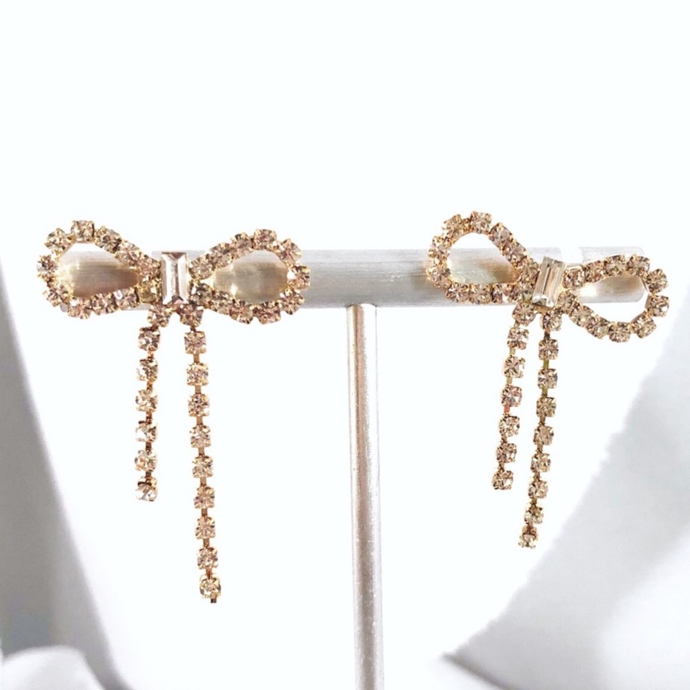 ARTICULATED Rose Gold and Rhinestone Bow Earrings
